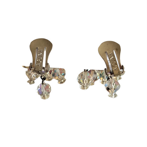 HP Vintage Laguna Faceted Aurora Borealis Dangle Chandelier Clip On Earrings - Picture 3 of 7